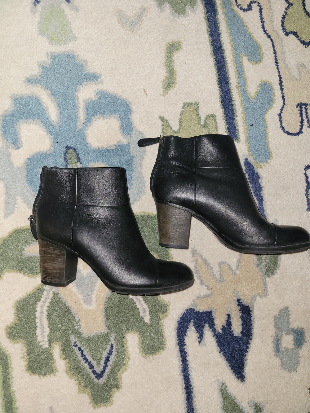 Clarks Black Leather Ankle Booties with Block Heel